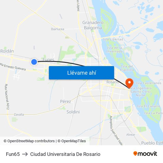 Fun65 to Ciudad Universitaria De Rosario map