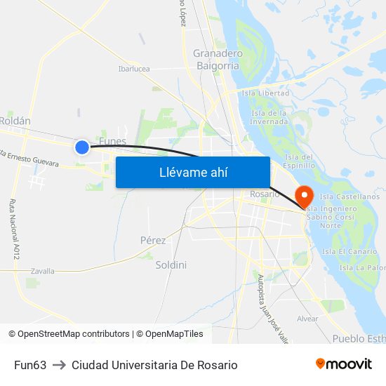 Fun63 to Ciudad Universitaria De Rosario map