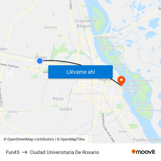 Fun45 to Ciudad Universitaria De Rosario map