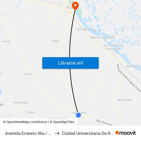 Avenida Ernesto Illia / Lavalle to Ciudad Universitaria De Rosario map