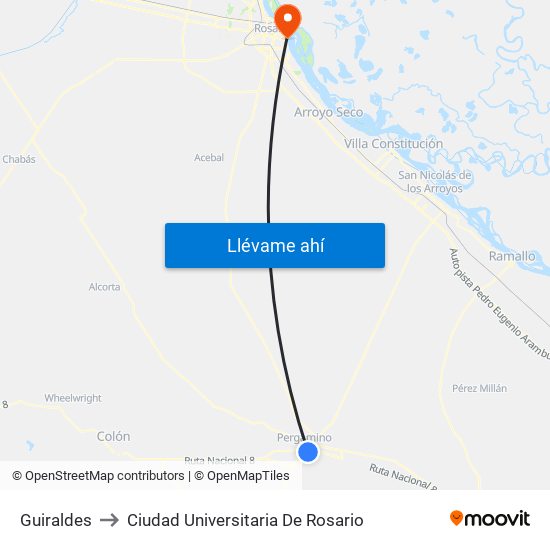Guiraldes to Ciudad Universitaria De Rosario map