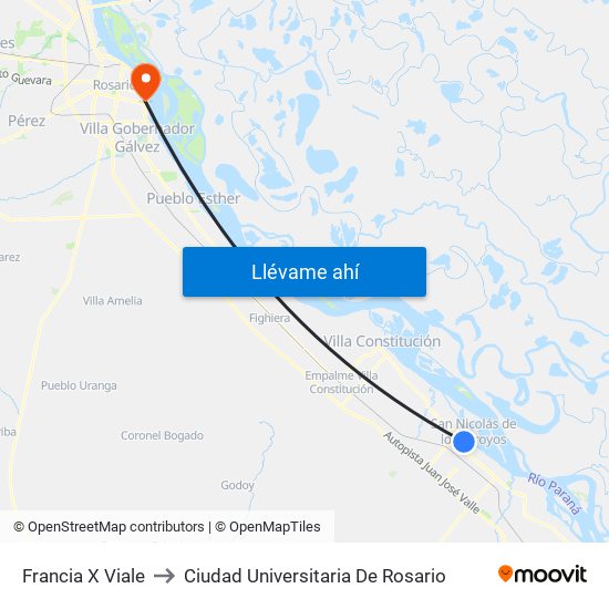 Francia X Viale to Ciudad Universitaria De Rosario map