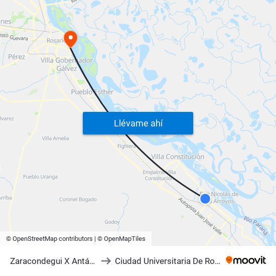 Zaracondegui X Antártida to Ciudad Universitaria De Rosario map