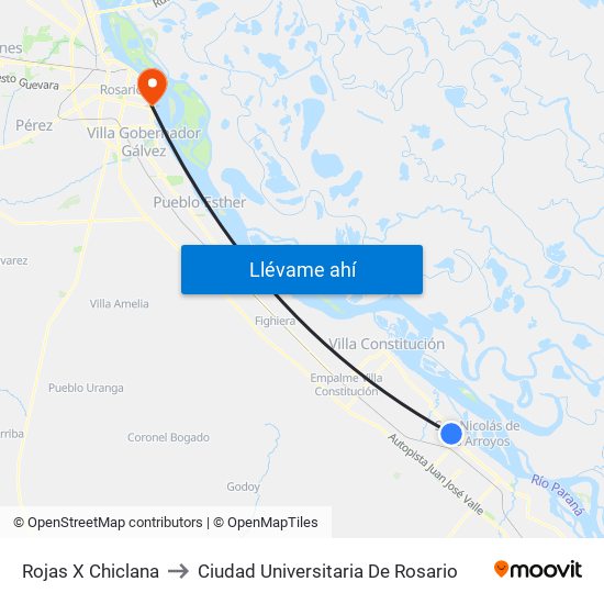 Rojas X Chiclana to Ciudad Universitaria De Rosario map