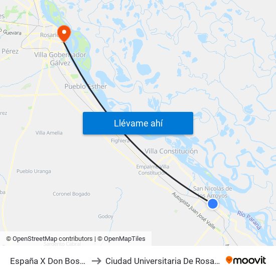 España X Don Bosco to Ciudad Universitaria De Rosario map