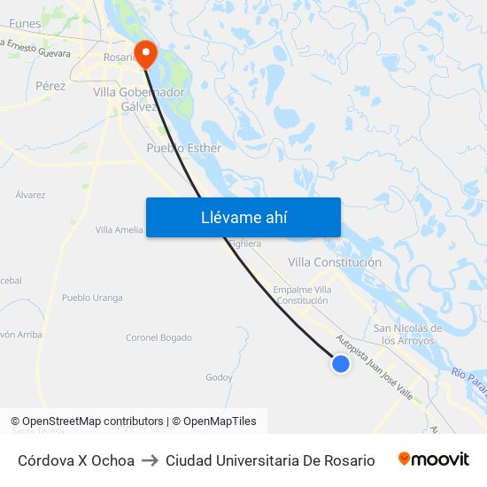 Córdova X Ochoa to Ciudad Universitaria De Rosario map