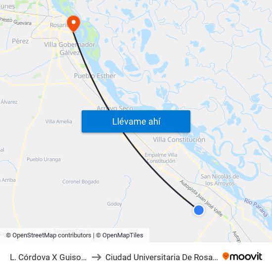 L. Córdova X Guisolfo to Ciudad Universitaria De Rosario map