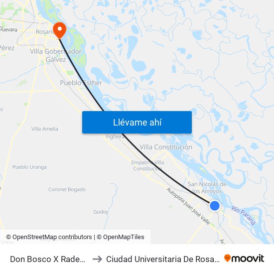 Don Bosco X Rademil to Ciudad Universitaria De Rosario map