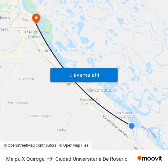 Maipu X Quiroga to Ciudad Universitaria De Rosario map