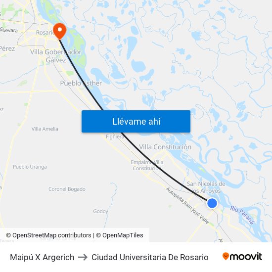 Maipú X  Argerich to Ciudad Universitaria De Rosario map