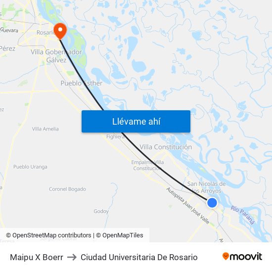 Maipu X Boerr to Ciudad Universitaria De Rosario map