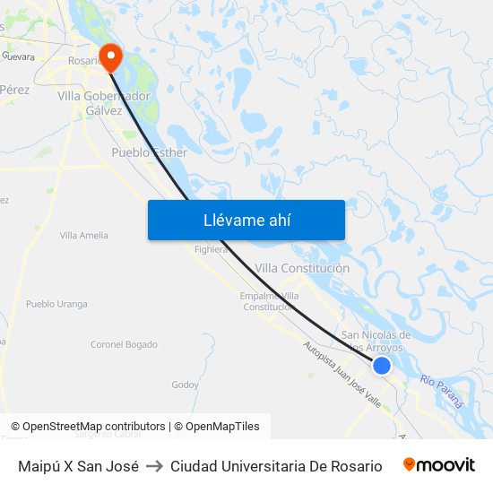 Maipú X San José to Ciudad Universitaria De Rosario map