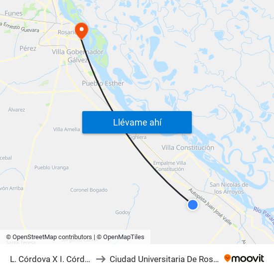 L. Córdova X I. Córdova to Ciudad Universitaria De Rosario map