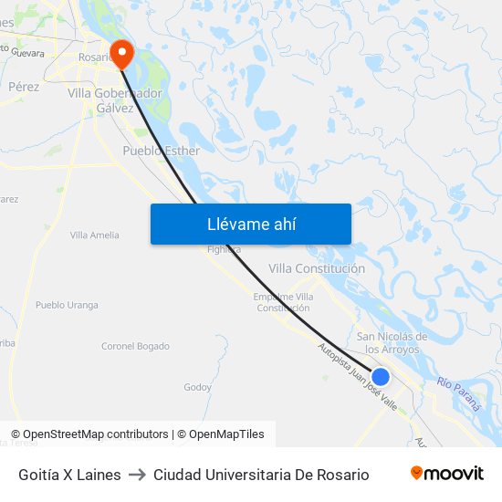 Goitía X Laines to Ciudad Universitaria De Rosario map