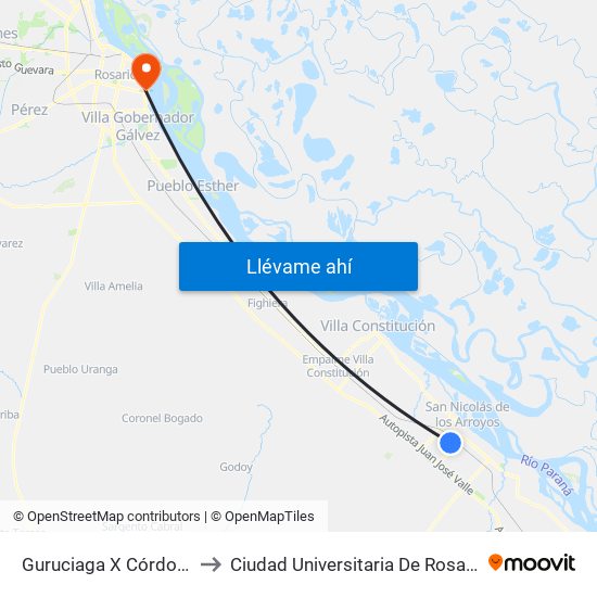 Guruciaga X Córdoba to Ciudad Universitaria De Rosario map