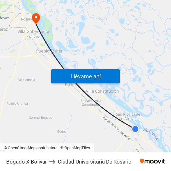 Bogado X Bolivar to Ciudad Universitaria De Rosario map