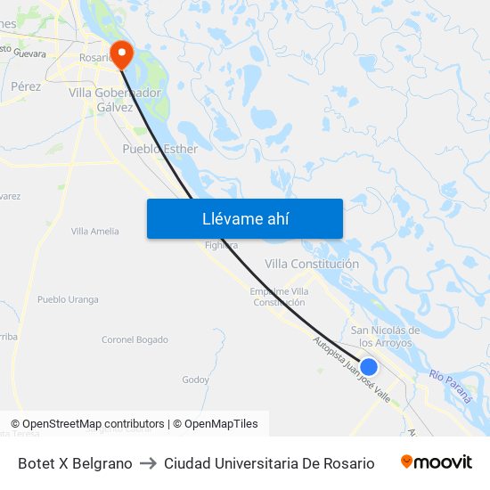 Botet X Belgrano to Ciudad Universitaria De Rosario map