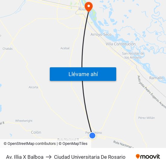 Av. Illia X Balboa to Ciudad Universitaria De Rosario map