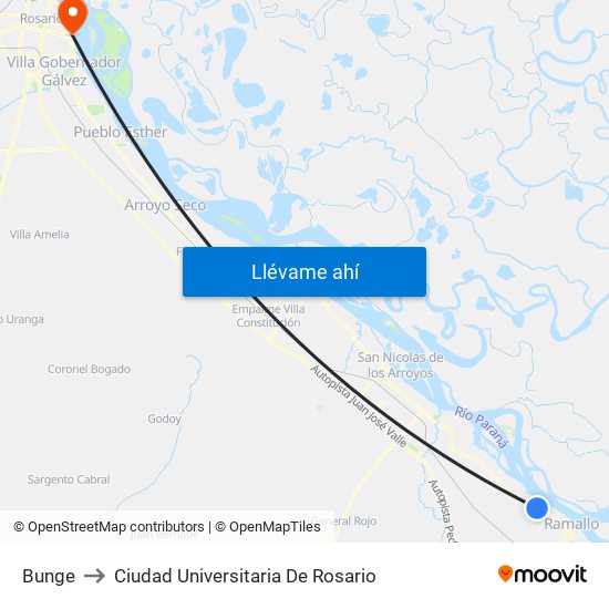 Bunge to Ciudad Universitaria De Rosario map