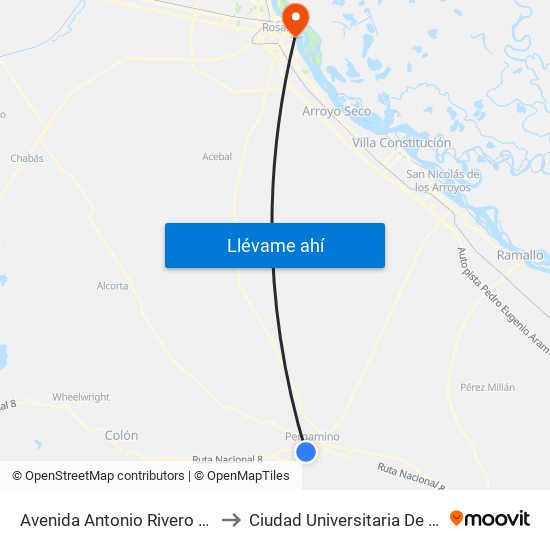 Avenida Antonio Rivero / Parodi to Ciudad Universitaria De Rosario map