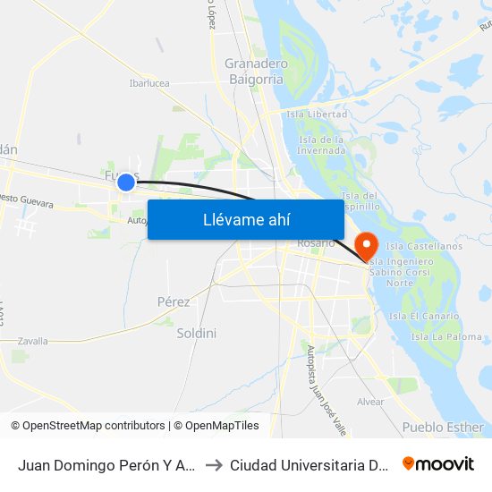 Juan Domingo Perón Y  Av. Rosario to Ciudad Universitaria De Rosario map