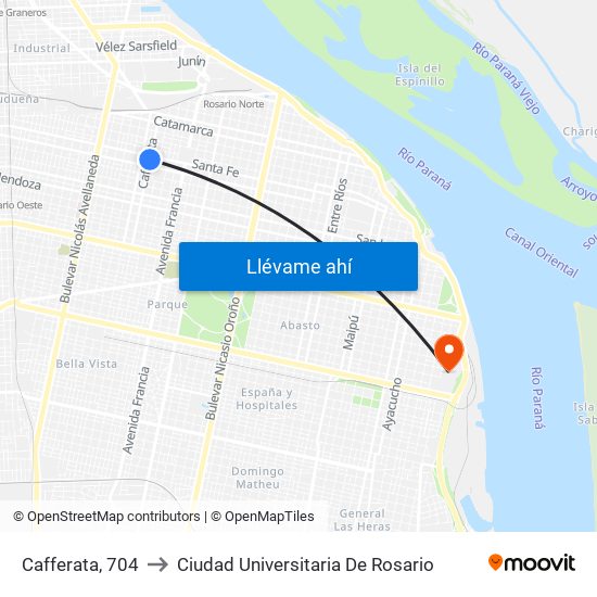 Cafferata, 704 to Ciudad Universitaria De Rosario map
