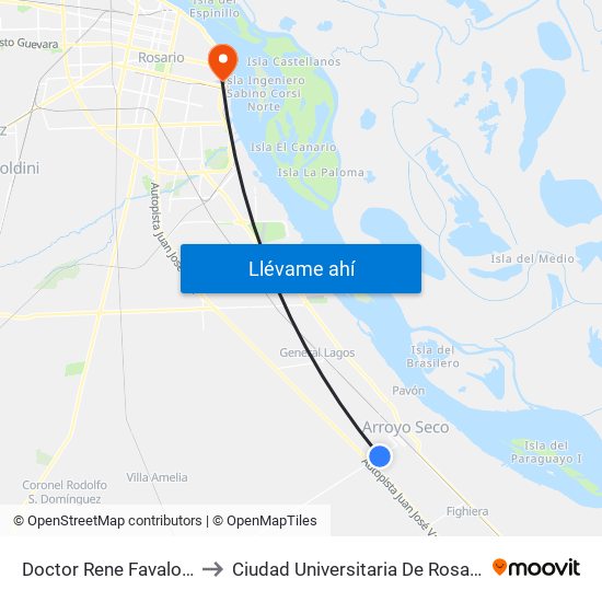 Doctor Rene Favaloro to Ciudad Universitaria De Rosario map