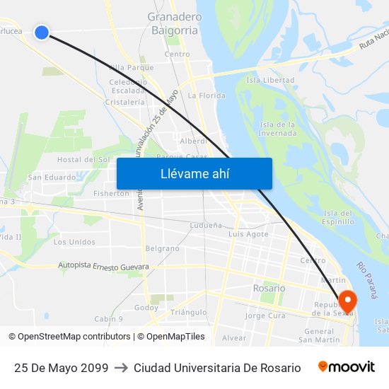 25 De Mayo 2099 to Ciudad Universitaria De Rosario map