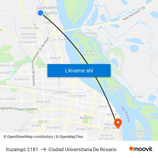 Ituzaingó 2181 to Ciudad Universitaria De Rosario map