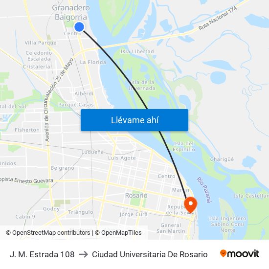 J. M. Estrada 108 to Ciudad Universitaria De Rosario map