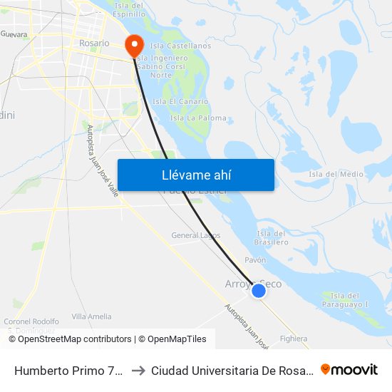 Humberto Primo 772 to Ciudad Universitaria De Rosario map