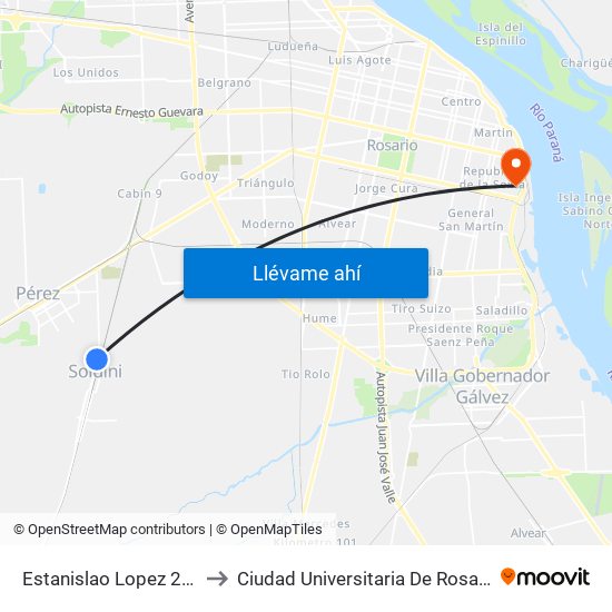 Estanislao Lopez 267 to Ciudad Universitaria De Rosario map