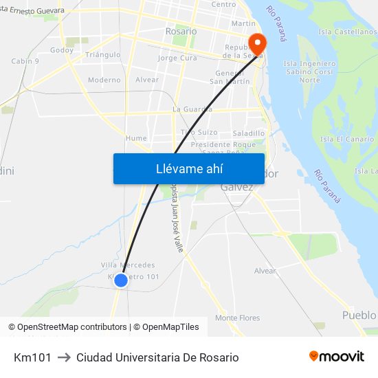 Km101 to Ciudad Universitaria De Rosario map