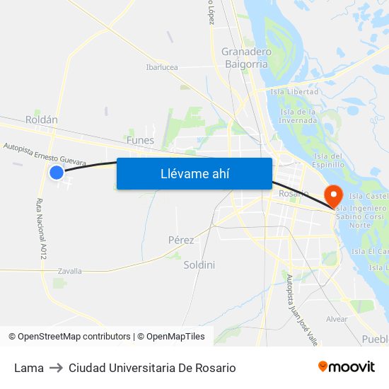 Lama to Ciudad Universitaria De Rosario map