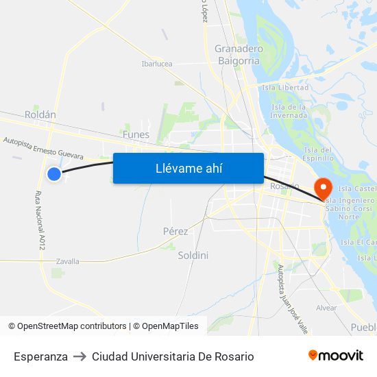 Esperanza to Ciudad Universitaria De Rosario map