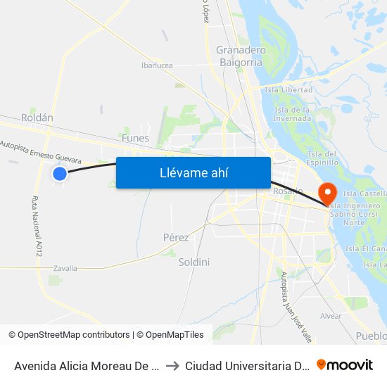 Avenida Alicia Moreau De Justo, 723 to Ciudad Universitaria De Rosario map