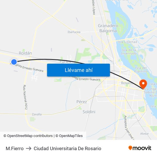 M.Fierro to Ciudad Universitaria De Rosario map