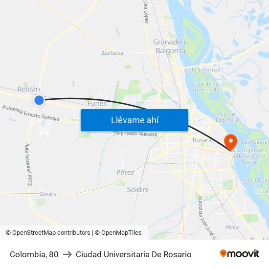 Colombia, 80 to Ciudad Universitaria De Rosario map