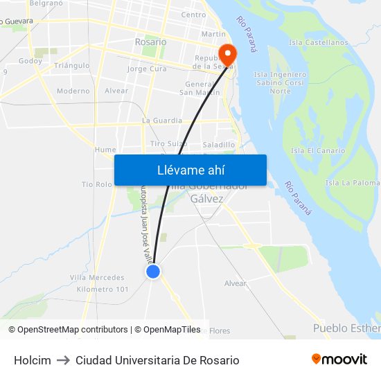 Holcim to Ciudad Universitaria De Rosario map