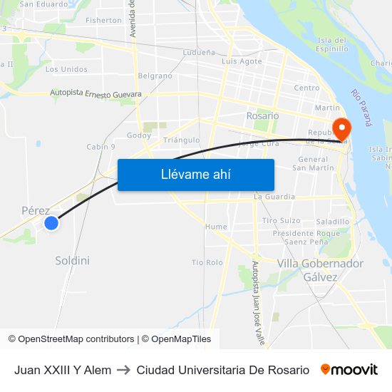 Juan XXIII Y Alem to Ciudad Universitaria De Rosario map