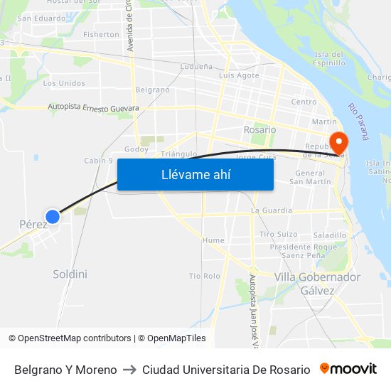 Belgrano Y Moreno to Ciudad Universitaria De Rosario map