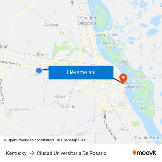 Kentucky to Ciudad Universitaria De Rosario map