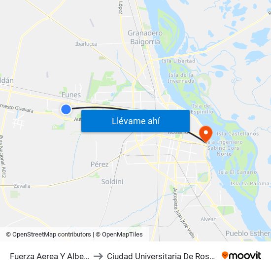 Fuerza Aerea Y Alberdi to Ciudad Universitaria De Rosario map