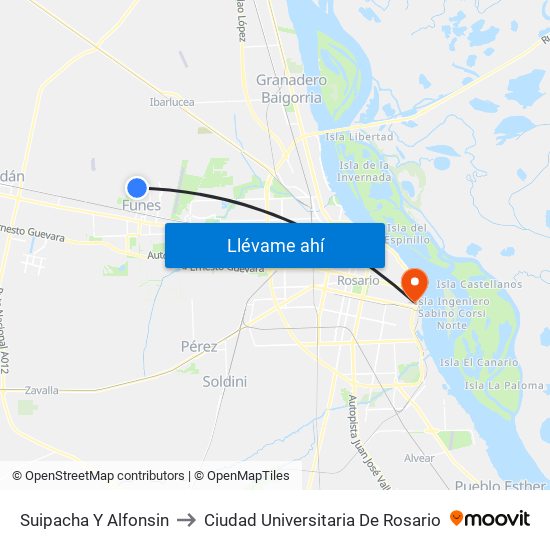 Suipacha Y Alfonsin to Ciudad Universitaria De Rosario map