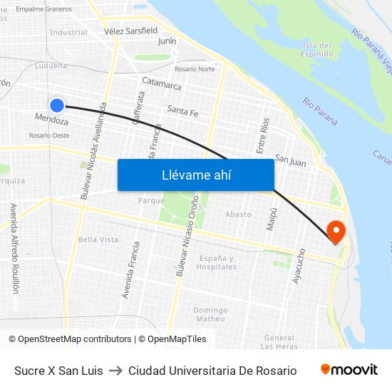 Sucre X San Luis to Ciudad Universitaria De Rosario map