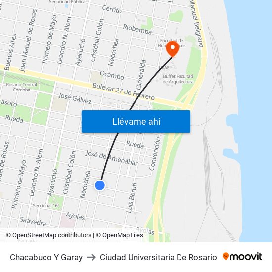 Chacabuco Y Garay to Ciudad Universitaria De Rosario map