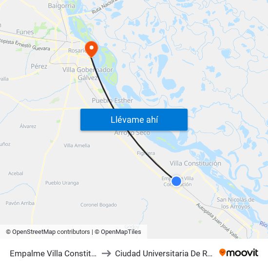 Empalme Villa Constitución to Ciudad Universitaria De Rosario map