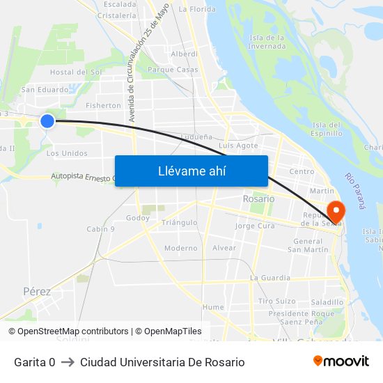 Garita 0 to Ciudad Universitaria De Rosario map