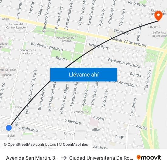 Avenida San Martín, 3706 to Ciudad Universitaria De Rosario map