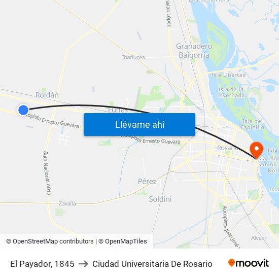 El Payador, 1845 to Ciudad Universitaria De Rosario map